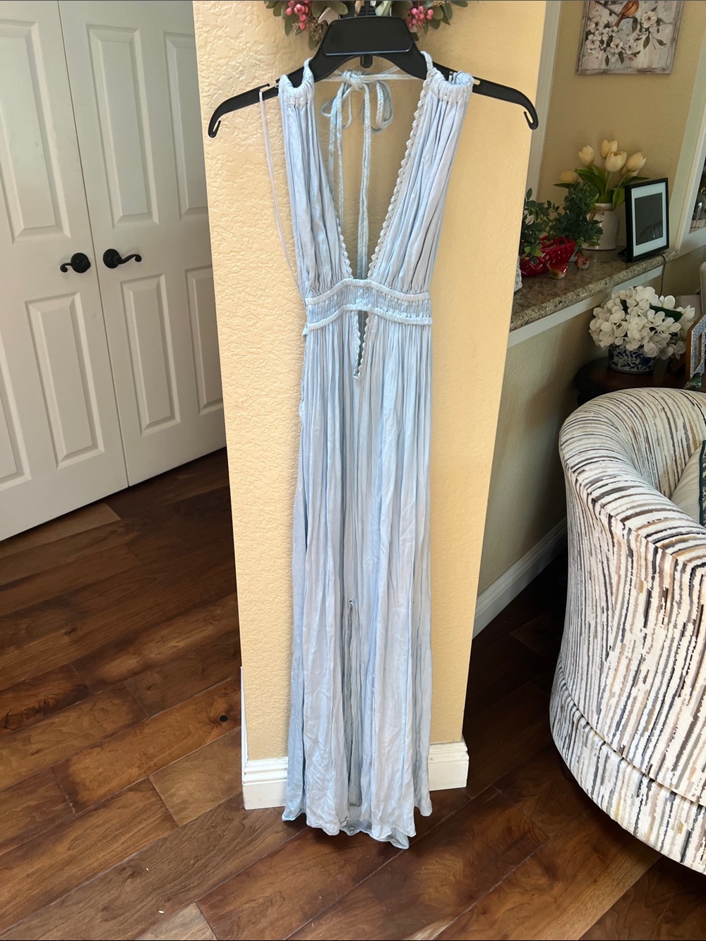 Raviya Light Blue Plunging Halter Long Swim Suit Cover Up